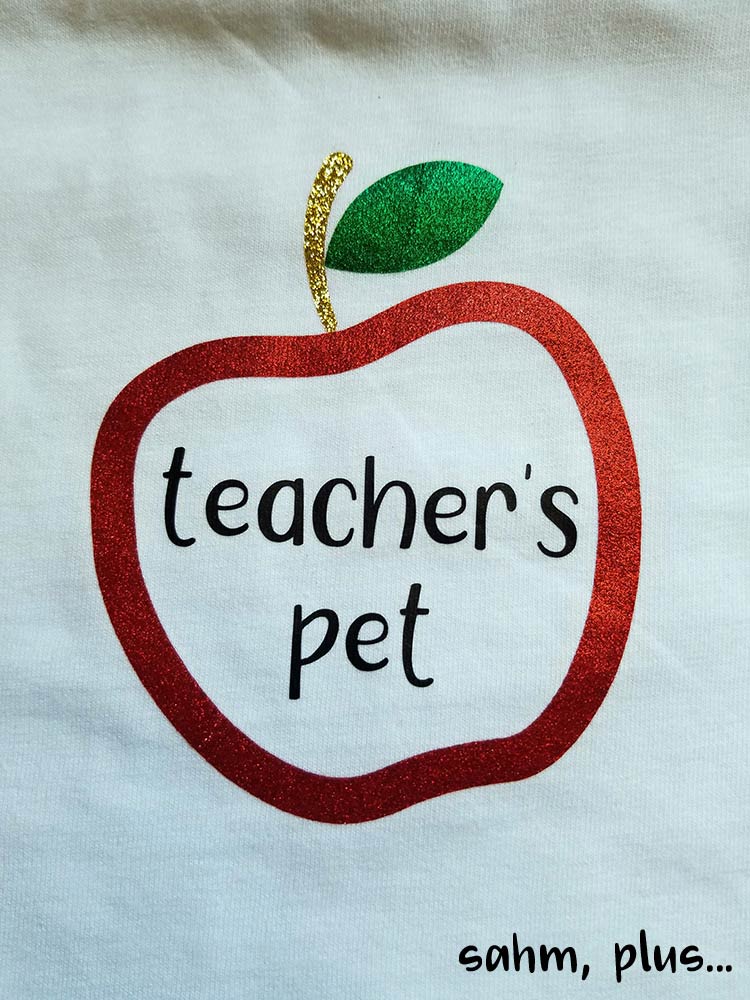 Teachers pet words in glitter apple monogram - heat transfer vinyl | www.sahmplus.com