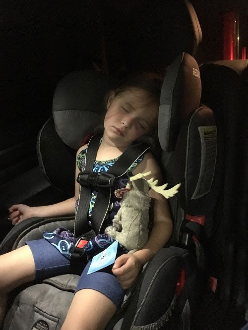 Asleep in the car after an entertaining Disney on Ice Experience.