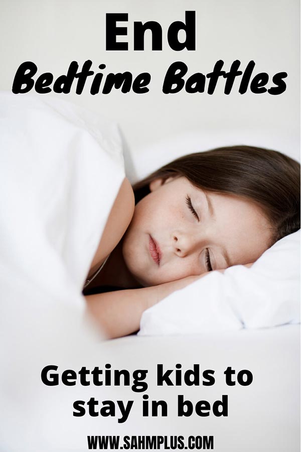 pinterest sized image of girl sleeping in bed for article on how to make your kids bedtime battle free