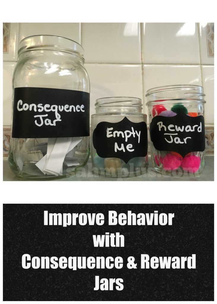 Improve behavior with consequence and reward jars. These behavior jars will help you get your kids to behave better in no time www.sahmplus.com