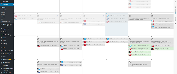 Coschedule content calendar for www.sahmplus.com