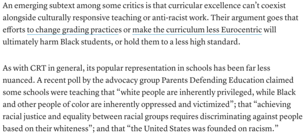 Text about critical race theory from Edweek Article