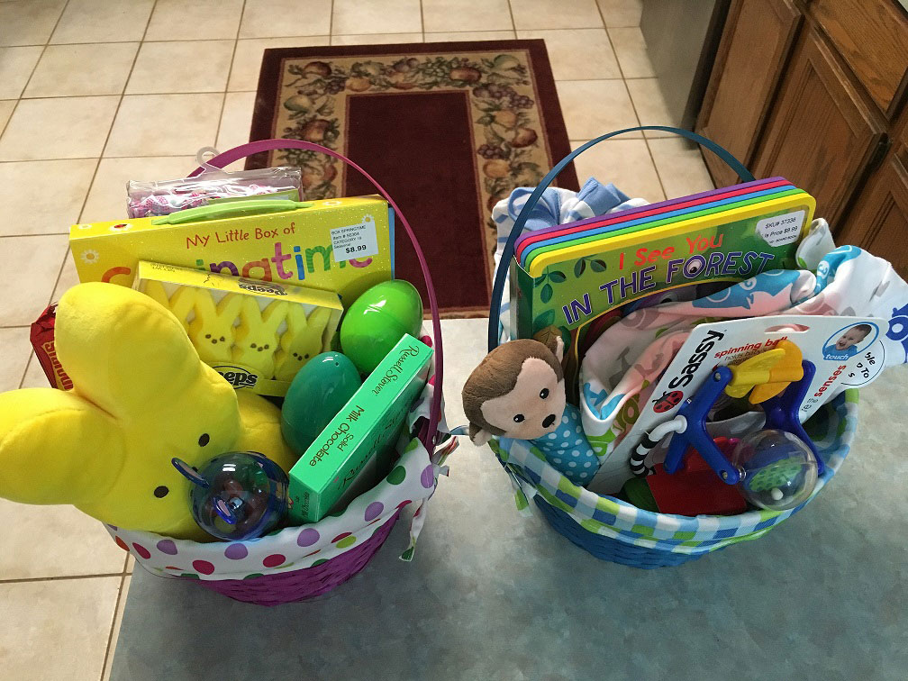 My kids' Easter baskets 2016. Yes, there's candy, but look at the cute non-candy options I put in there!