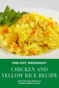 Easy chicken and yellow rice recipe - uses leftover chicken, homemade chicken broth and vigo yellow rice in one pot | www.sahmplus.com
