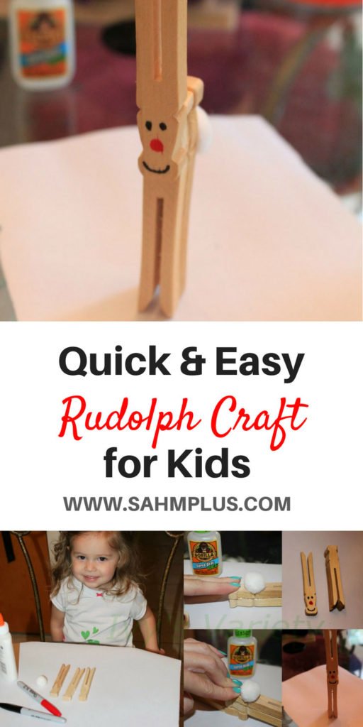 Quicky and easy Rudolph clothespin craft for kids | holiday crafts | Christmas Craft | reindeer craft for kids | www.sahmplus.com