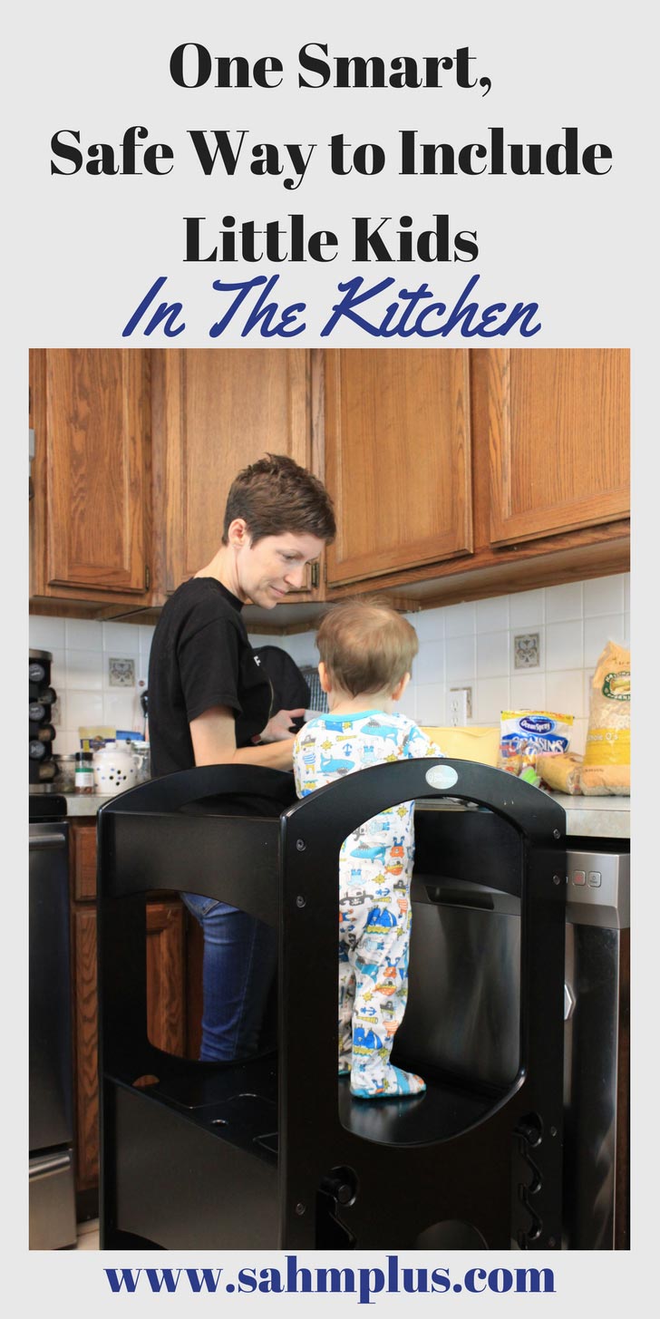 We've all put our littles on the counter or set them in chairs to include them in the kitchen. But those are really unsafe choices. Check out one smart way to keep your kids safe while helping in the kitchen. This simple solution will help you to have Little Partners in the Kitchen without the worry that they fall off the counter. Plus, a recipe for toddler friendly cereal bars via www.sahmplus.com