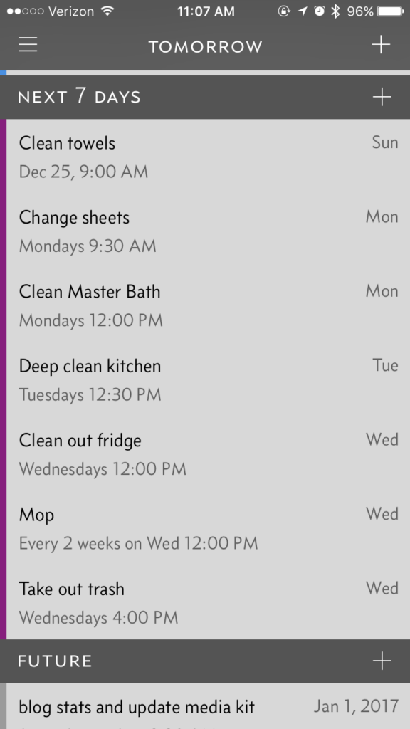 Housekeeping schedule in Due app #sahmplus