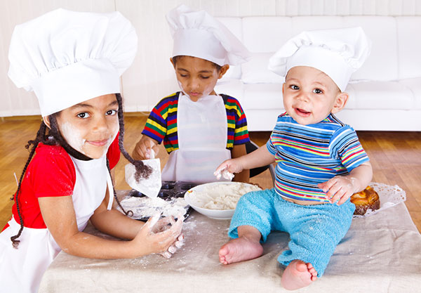 kids baking in kitchen