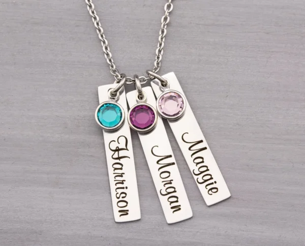 mom necklace with kids names and birthstones