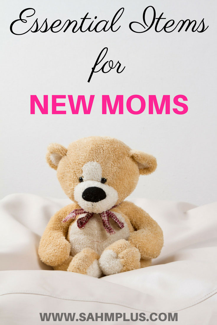 Teddy bear on sheets. Top baby items for new moms pin image