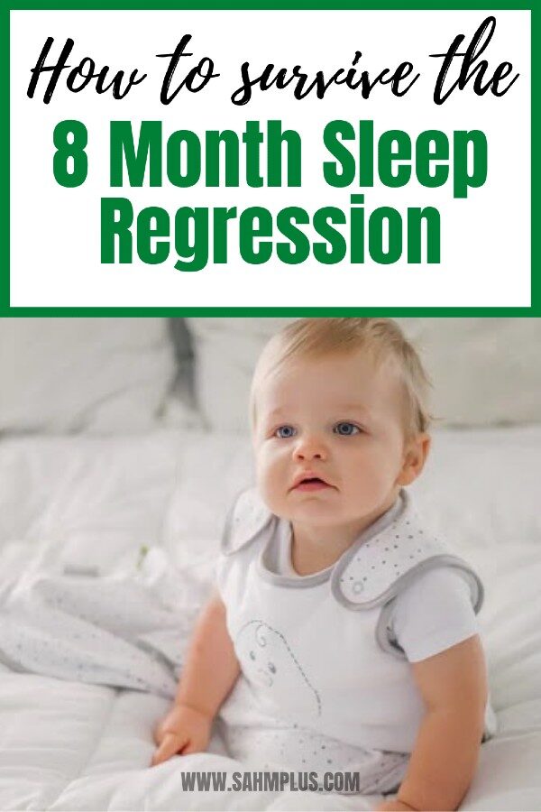 pinterest image for how to survive the 8 month sleep regression with baby in zen sleepwear