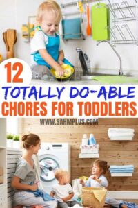 What chores can a toddler do? Easy, age-appropriate list of chores for toddlers. Toddler chores to include them and teach responsibility | www.sahmplus.com