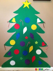 Toddler felt Christmas tree complete with felt ornaments and candy canes | www.sahmplus.com